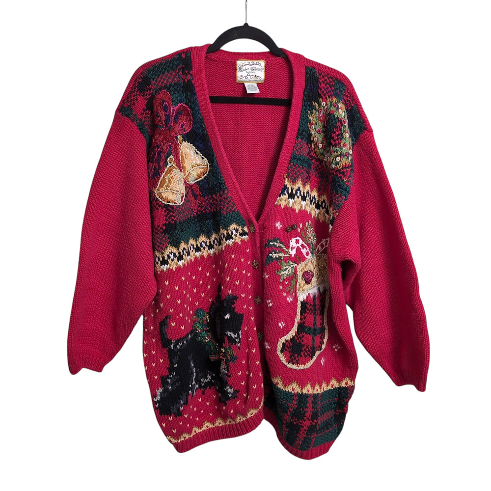 Heirloom Collectibles Christmas Sweater Bells Wreath Scottie Dog Stocking 22/24